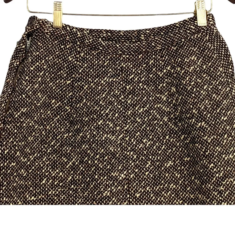 VTG Midi Pencil Skirt Womens M Brown Wool Tweed Mohair Straight Career Preppy